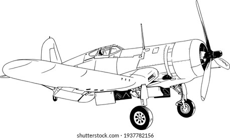 military fighter jet drawn in ink by hand in full growth