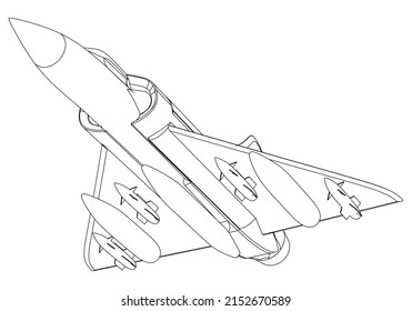 Military Fighter Jet Icon In Outline Style Isolated On White Background Vector Illustration. Military Vehicle Logotype. 