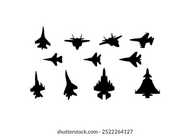 Conjunto de Vector de silueta de avión de combate militar. Diseño de Ilustración vectorial.