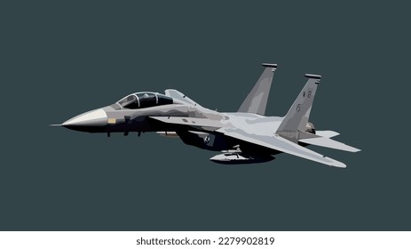 Military fighter jet. Vector art illustration of airplane. Modern war aircraft. F16 flying at high speed. F-16 aeroplane. Supersonic speed. F15 armed with missile. USA air force. f-15 armed for combat