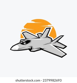 Military Fighter Jet Vector Art Illustration Isolated on White Background