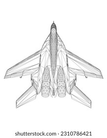 Máquina de caza militar. Ilustración vectorial del avión de la estructura alambrada. Avión de guerra moderno. Velocidad supersónica. 3 D.