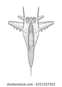 Military fighter jet wireframe. Vector art illustration of wireframe airplane. Modern war aircraft. Supersonic speed. 3D..