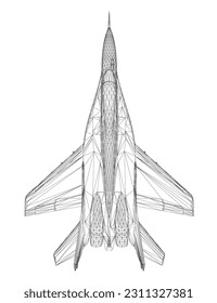 Military fighter jet wireframe. Vector art illustration of wireframe airplane. Modern war aircraft. Supersonic speed. 3D..