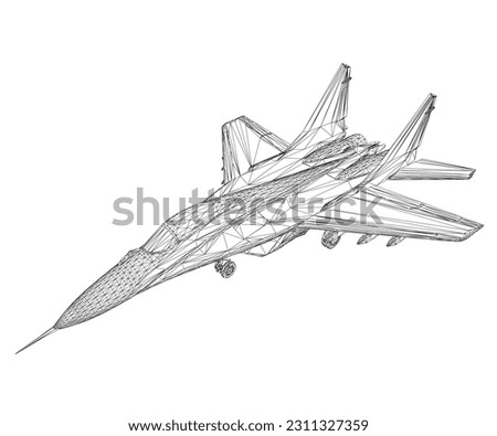 Military fighter jet wireframe. Vector art illustration of wireframe airplane. Modern war aircraft. Supersonic speed. 3D..