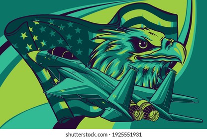 Military fighter jets with eagle and american flag