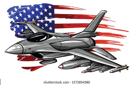 Military Fighter Jets Isolated On Background. Vector Illustration