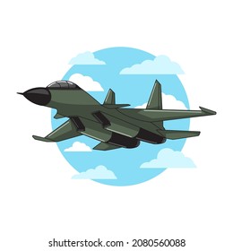Military fighter jets isolated on white background. Vector illustration