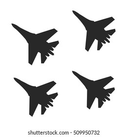 Military fighter jets in the sky. Vector silhouette