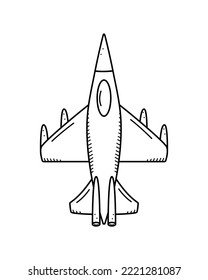 Military fighter plane, vector doodle icon. Vector illustration of war aviation equipment. Isolate on white.