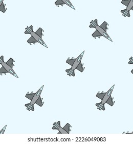 Military fighter plane, vector doodle icon. Seamless Pattern Vector illustration of war aviation equipment.