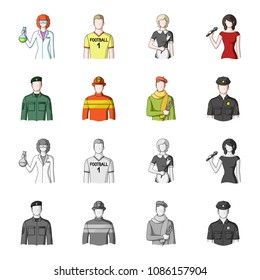 Military, fireman, artist, policeman.Profession set collection icons in cartoon,monochrome style vector symbol stock illustration web.