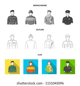 Military, fireman, artist, policeman.Profession set collection icons in flat,outline,monochrome style vector symbol stock illustration web.