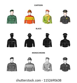 Military, fireman, artist, policeman.Profession set collection icons in cartoon,black,monochrome style vector symbol stock illustration web.