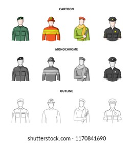 Military, fireman, artist, policeman.Profession set collection icons in cartoon,outline,monochrome style vector symbol stock illustration web.