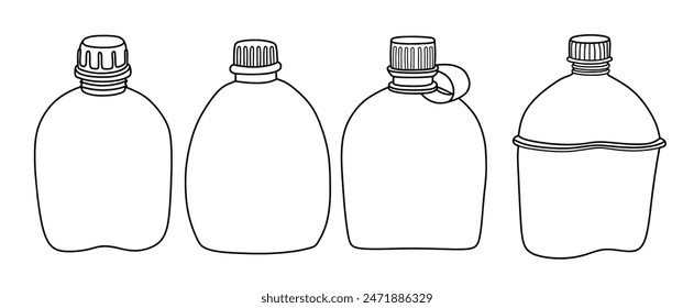 Military flask doodle icon hand drawing set vector illustration