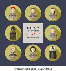 Military flat avatars vector set.