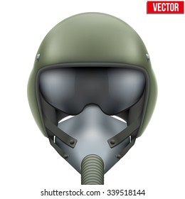 Military Flight Fighter Pilot Helmet Of Air Force With Oxygen Mask. Vector Illustration Isolated On White Background.