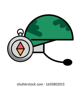 military force helmet with microphone isolated icon vector illustration