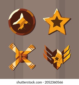 Military forces badges symbol set on striped background