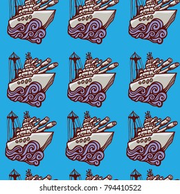 Military forces navy marine vector seamless background illustration set