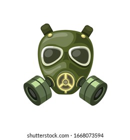 military gas mask with double filter, costume army protection mask in cartoon flat illustration vector isolated in white background