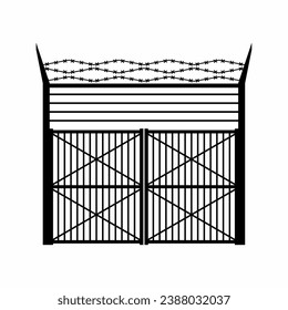 Military gate silhouette vector. Barbed wire gate silhouette can be used as icon, symbol or sign. Barbed wire gate icon vector for design of military base
