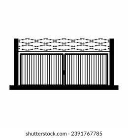 Military gate silhouette vector. Barbed wire gate silhouette can be used as icon, symbol or sign. Barbed wire gate icon vector for design of military base