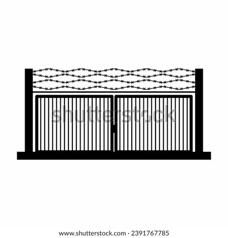 Military gate silhouette vector. Barbed wire gate silhouette can be used as icon, symbol or sign. Barbed wire gate icon vector for design of military base
