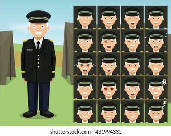 Military General Soldier Cartoon Emotion faces Vector Illustration