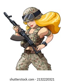 Military Girl Automatic Gun Uniform Isolated Stock Vector (Royalty Free ...