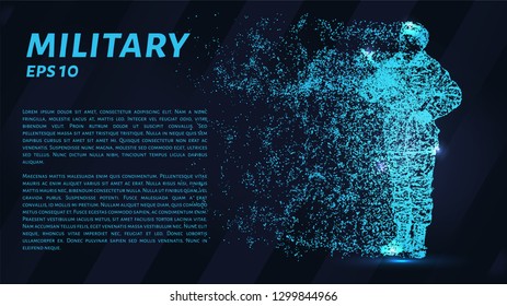 Military. Glowing dots to create the shape of a soldier