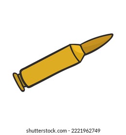 Military Golden Bullet Doodle Cartoon Illustration. Soft Point Bullet. Army, Weapon Concept