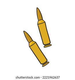 Military Golden Bullets Doodle Cartoon Illustration. Two Soft Point Bullets. Army, Weapon Concept