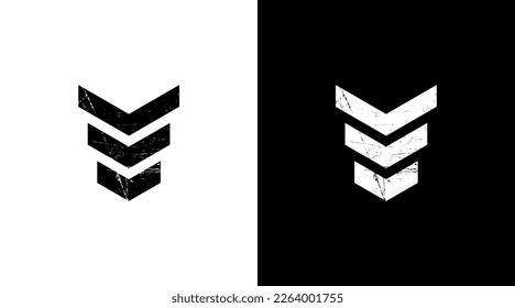 military grade badge logo grunge vector monogram black and white icon style Design template