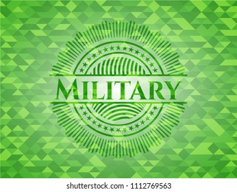 Military green emblem with triangle mosaic background