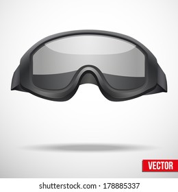 Military green helmet and goggles vector illustration. Metal army symbol of defense. Isolated on white background. Editable.