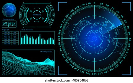 Military Green Radar. Screen With Target. Futuristic HUD Interface. Stock Vector Illustration.