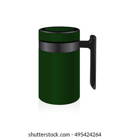 Military green travel mug vector thermo mug, thermos isolated on white background