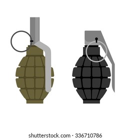 Military grenade. Set of fighting hand grenade: green and black. Ammunition soldier.
