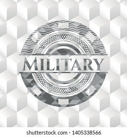Military grey emblem with geometric cube white background