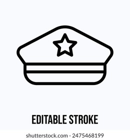 Military Hat, Army Hat Vector Icon.  Isolated Lineal Editable Stroke Vector Icon.