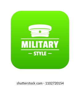 Military hat icon green vector isolated on white background