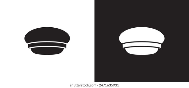 Military hat icon vector, Flat icons of police hat. Simple icons of official hat, Casual hat, Menswear, Sun visor, Fashion element vector illustration on black and white background. eps 10