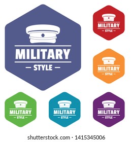 Military hat icons vector colorful hexahedron set collection isolated on white 