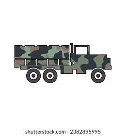 Military Heavy Cargo Truck or Military Half-Ton Truck in lineal color icon. Vector illustration of war design element in trendy style. Editable graphic resources for many purposes.