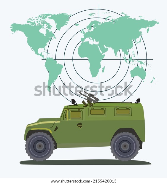 Military heavy\
equipment Military war transportation, armoring car  Tigr-M SpN on\
sonar sound waves background.\
