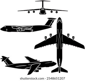 Military heavy transport airplane vector set