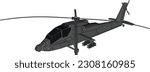 Military helicopter in flat style. Boeing AH-64 Apache. Doodle side view.