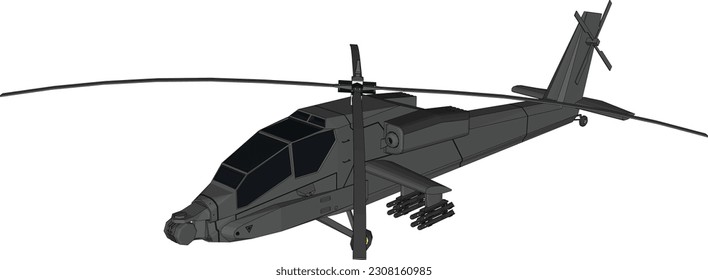 Helicóptero militar de estilo plano. Boeing AH-64 Apache. Vista lateral de Doodle.